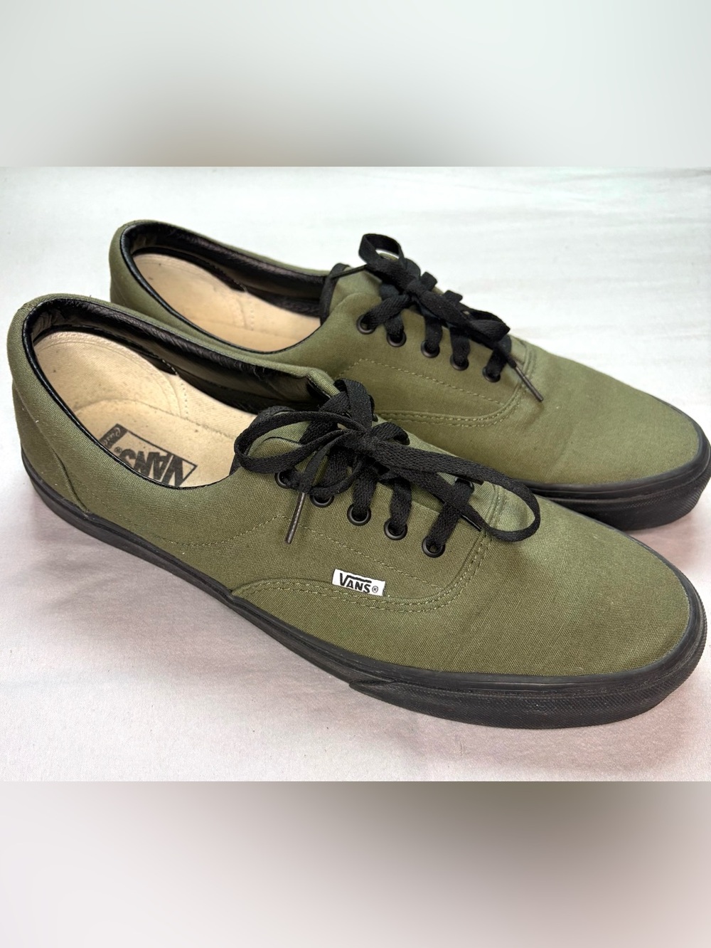 Vans Customs Authentic Olive Green Black Canvas Sneakers Men’s Size 15